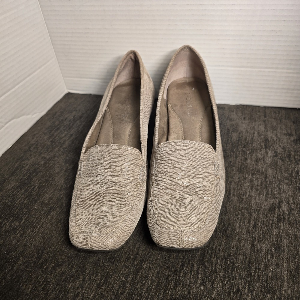 Aerosoles Womens Beige Snakeskin Embossed Kitten Heel Pumps Square Toe Size 11